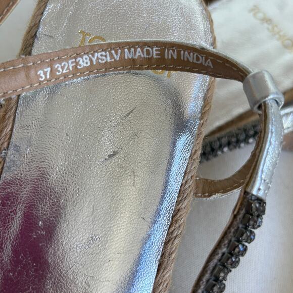 TopShop Jeweled Espadrille Sandals 7 Ankle Wrap Flats Silver Gray Embellished - Picture 3 of 5